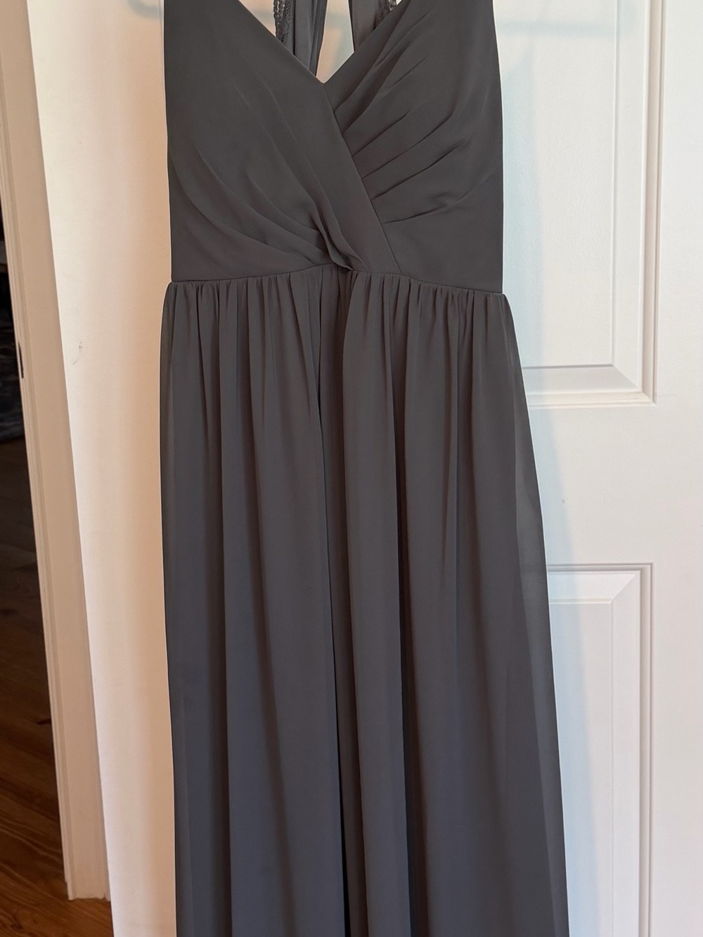 Bill Levkoff Gray V-Neck Maxi Dress with Spaghetti Straps